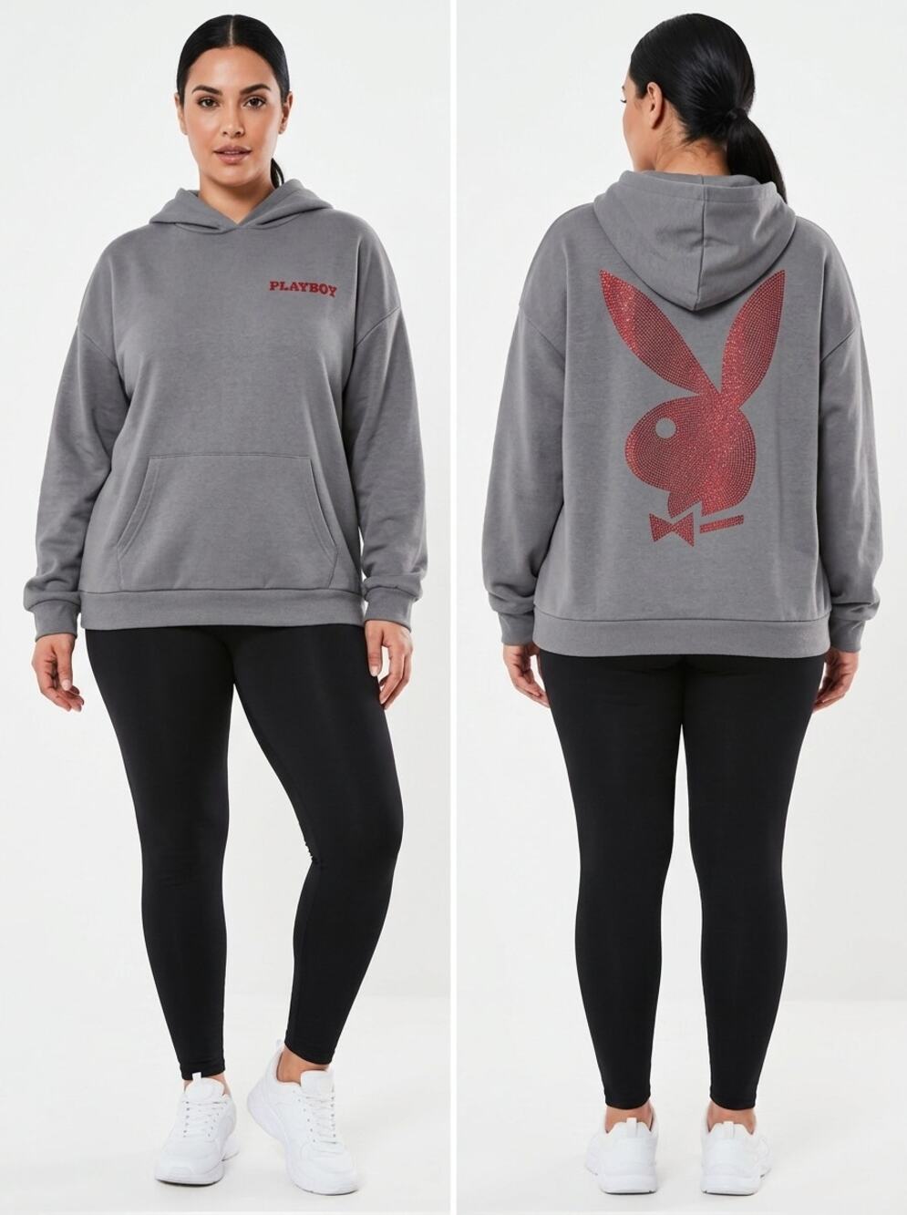 Playboy x Missguided Rhinestone Bunny Logo Pullover Hoodie Women Size XL